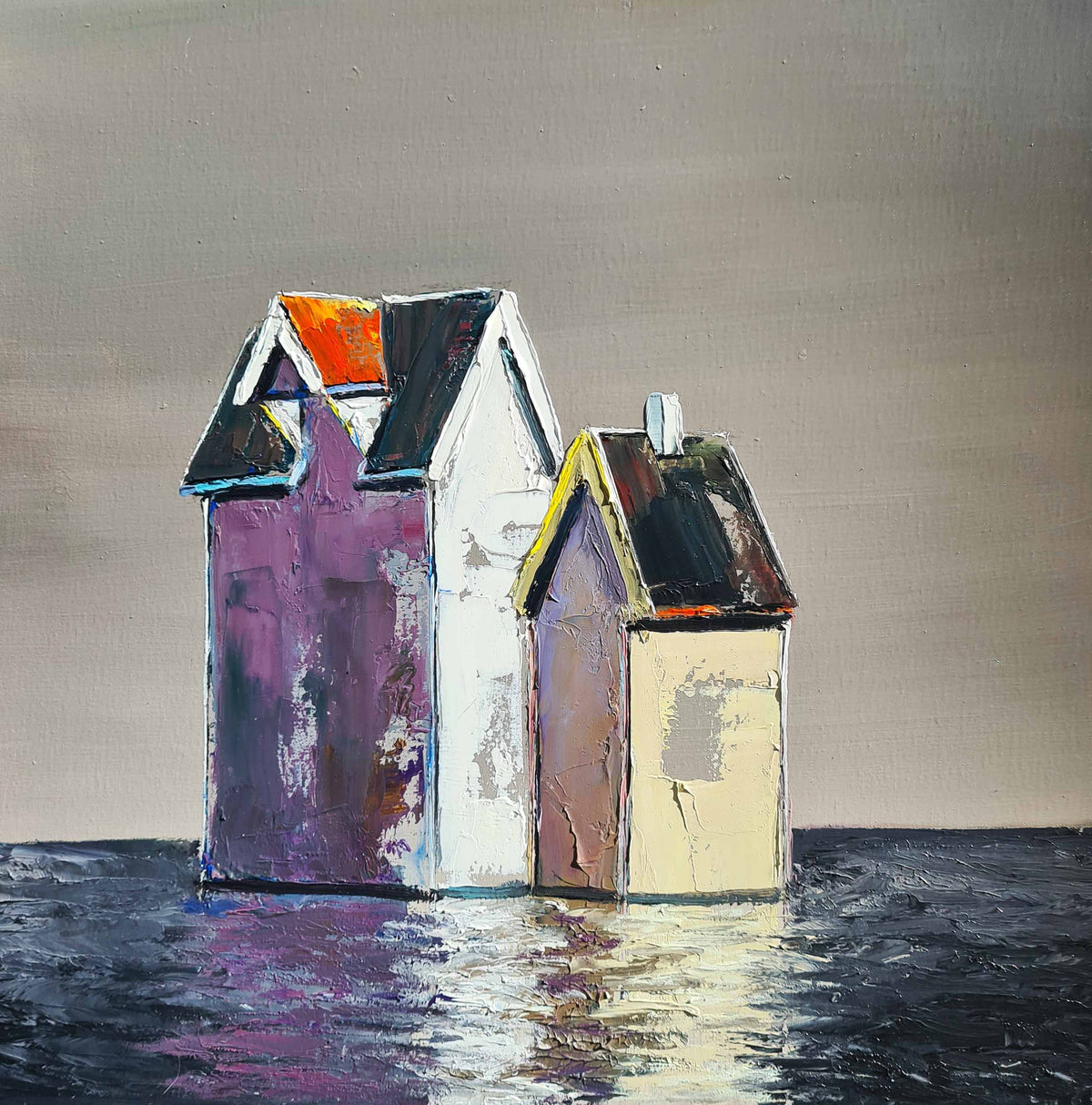 Lilla og gult sjøhus 30x30
