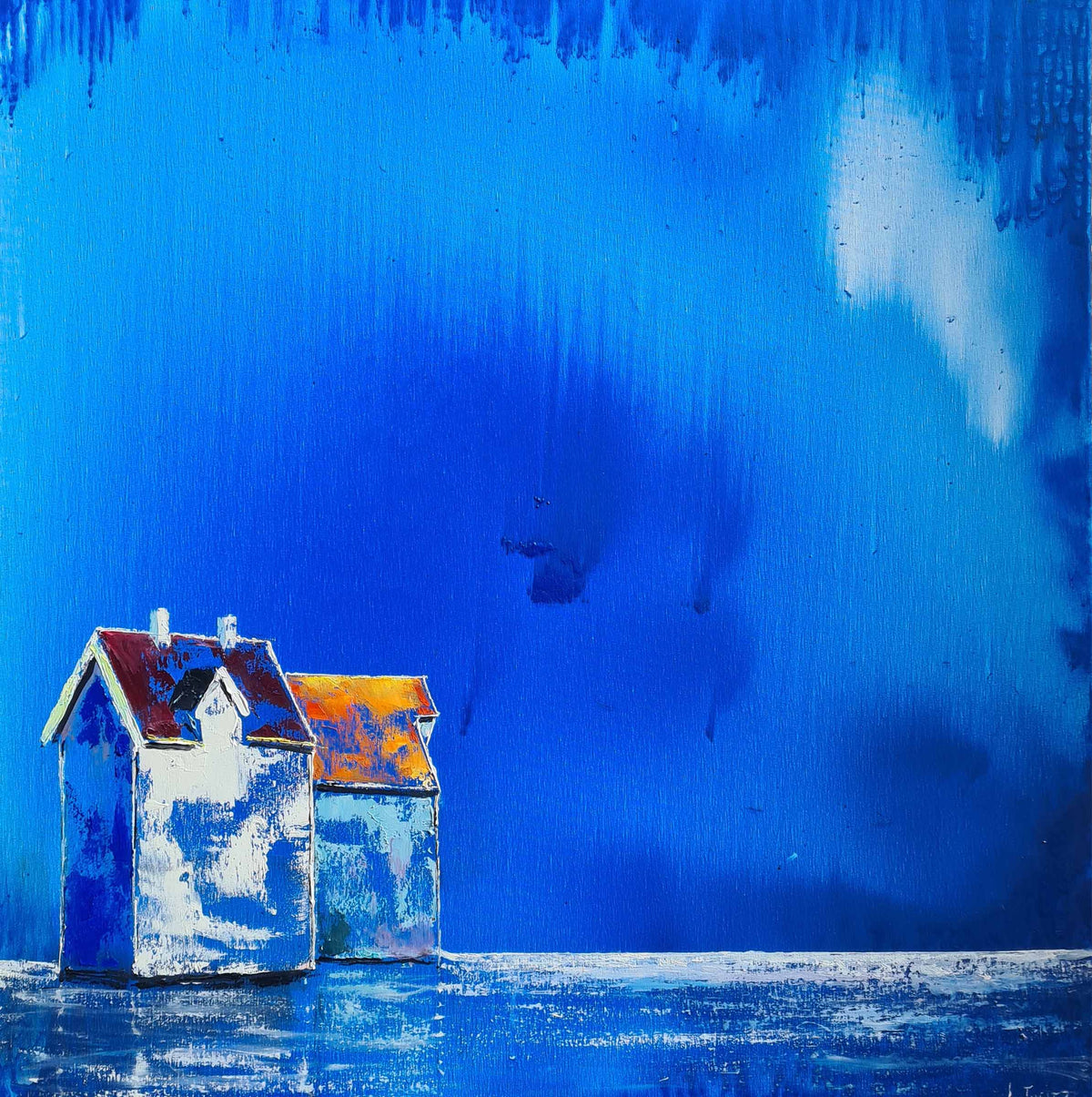 To sjøhus i blått 30x30